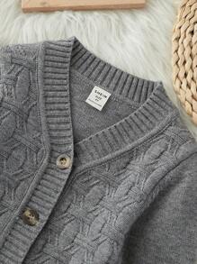 SHEIN Explorewe Áo khoác cardigan dài tay màu trơn họa tiết đơn hàng khuy đơn giản cho bé trai, mùa thu đông - Xám - Xem 3