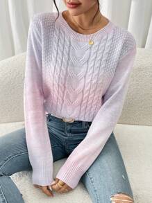SHEIN LUNE 女士圆领休闲长袖彩色毛衣 - 紫色 - 查看 6