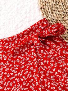 SHEIN Unity 女士碎花侧边打结休闲裙度假新年服装 - 紅色 - 查看 5