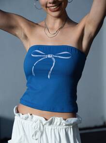 SHEIN ICON Women's Butterfly Printed Summer Strapless Sleeveless Top - Blue - View 8