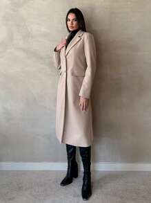 SHEIN Tall Abrigo de lana grueso de color camello (incluyendo el forro) adecuado para otoño e invierno