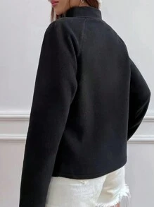 INAWLY 大码纯色立领插肩袖夹克，秋冬 - 黑色 - 查看 2