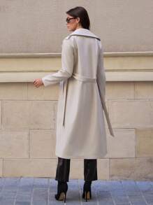 RueChic Premium Quality, Double Button Through, Belted Long Line Trenchcoat - Beige - View 2