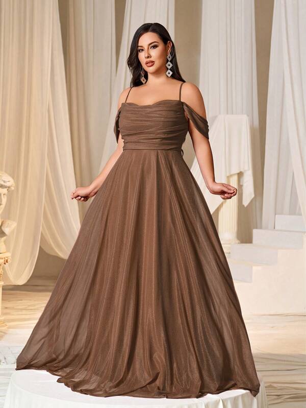 Faeriesty Vestido de noche elegante con hombros descubiertos con lazo ajustable en la espalda y silueta acampanada fluida - Perfecto para cenas de gala, eventos de alfombra roja, noches de ópera, recepciones de etiqueta negra y bailes de gala