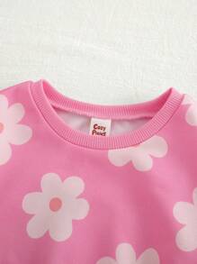 Cozy Pixies 女婴彩色花卉柔软针织超大圆领运动衫 - 粉色 - 查看 6