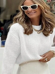 Chiquease 女士圆领纯色休闲短款上衣 - 白色 - 查看 5