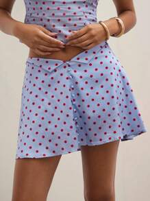 COSMINA Women's Front Button Polka Dot Allover Print A-Line Satin Skirt, Casual Daily Wear - Multicolor - View 9