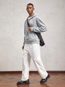 AKNOTIC Business Casual Men's Loose Drop Shoulder Half Zip Up Hooded Knit Sweatshirt, Suitable For Autumn, For Fall Winter - Dark Grey - View 3