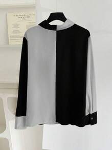 SHEIN Clasi Áo sơ mi tay dài cài nút phía trước màu trơn cỡ lớn thường ngày - Nhiều màu - Xem 2