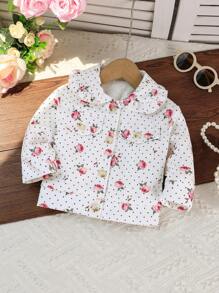 Chaqueta de forro polar con doble cara, cuello de princesa, rose, para niña bebé, para uso casual al aire libre, otoño e invierno - Multicolor - Ver 3