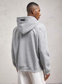 AKNOTIC Business Casual Men's Loose Drop Shoulder Half Zip Up Hooded Knit Sweatshirt, Suitable For Autumn, For Fall Winter - Dark Grey - View 2