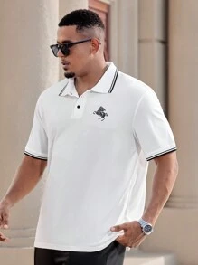 Manfinity CasualMax Chemise polo d'été décontracté pour homme grande taille avec bordure contrastée et imprimé de cheval