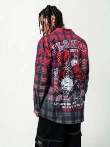 SHEIN Explorewe 青少年男孩前扣长袖格子印花休闲衬衫 - 彩色 - 查看 5