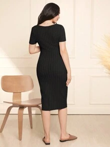 SHEIN 孕妇休闲及膝哺乳连衣裙 - 黑色 - 查看 2