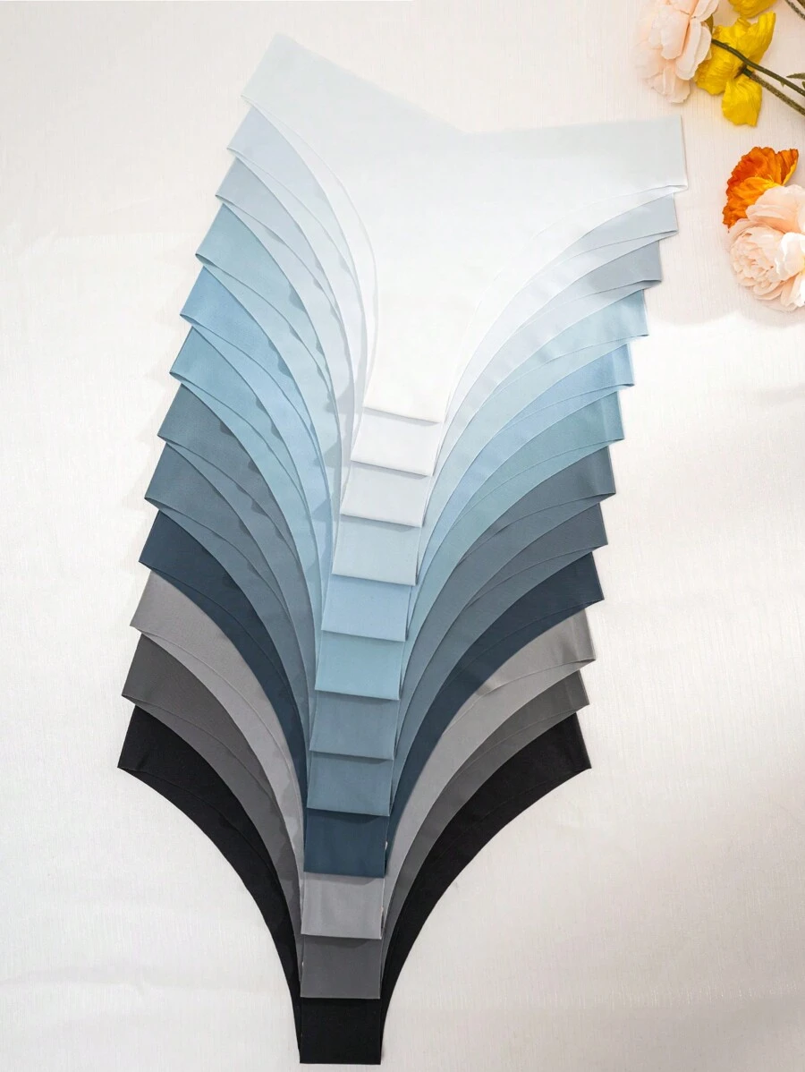 SHEIN 12 条装 女士纯色简约休闲丁字裤 - 彩色 - 查看 1