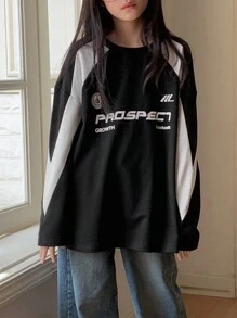 DAZY Tween Girl Color-Block Letter Graphic Round Neck T-Shirt