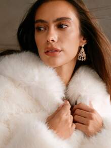 Anewsta 2023 年新款秋冬时尚仿狐狸毛大衣，女士毛茸茸长款外套，适合节日派对服装 - 白色 - 查看 5