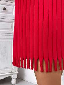 Celure Vestido suéter largo de manga larga con cuello redondo, cintura plisada y ajuste elegante de unicolor para mujeres de talla grande, para ropa de Año Nuevo