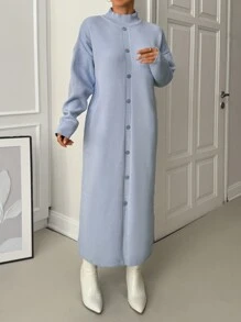 EURMUSE Đầm Maxi Cổ Lọt Khe Vai Thả Quá Khổ Thanh Lịch Có Nút - Màu xanh nhạt - Xem 4