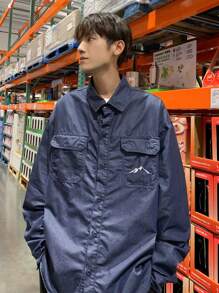 Claim Dot Men's Loose Fit Drop Shoulder Denim Blue Casual Shirt - Dark Wash - View 4