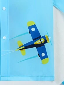 Toddler Boys' Outdoor Basketball & Plane Print Waterproof Raincoat For School, Hiking, Play