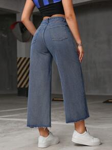 SHEIN ICON 简约前扣口袋休闲牛仔裤，日常穿着 - 淺色水洗藍 - 查看 3