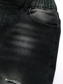 Coolqubz 酷男孩时尚破旧褪色喷漆牛仔裤，百搭休闲街头复古黑色牛仔裤 - 黑色 - 查看 8