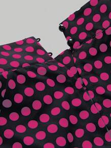 Chiquease Vestido de manga farol con cuello mao, estampado de lunares, para primavera y otoño, casual