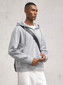 AKNOTIC Business Casual Men's Loose Drop Shoulder Half Zip Up Hooded Knit Sweatshirt, Suitable For Autumn, For Fall Winter - Dark Grey - View 6