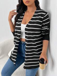 SHEIN Frenchy Plus Size Fall Striped Printed Casual Long Sleeve Cardigan