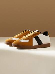 CUCCOO EASI 2024年春季女款德国训练运动鞋，复古休闲系带硫化平底白色鞋秋季运动鞋 - 卡其色 - 查看 6