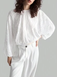 Ontre White Ruffled Sleeves, Round Collar, Elegant Women's Shirt, Fashionable And Simple Design, Easy To Match And Show Elegant - White - View 5