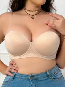 Plus Size Women Solid Color Minimalist Casual Backless Bra - Apricot - View 6
