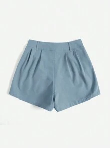 SHEIN Essnce 纯色斜口袋休闲短裤 - 水鴨藍 - 查看 2