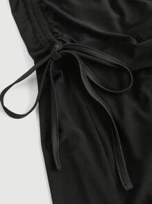 SHEIN MOD 女士褶饰黑色吊带连衣裙、优雅连衣裙、海盗连衣裙、女巫连衣裙、黑色返校节连衣裙、优雅女士连衣裙、仙女服装连衣裙 - 黑色 - 查看 7