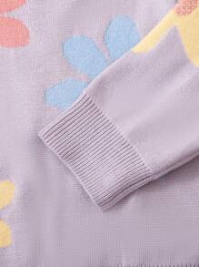 Baby Girls Soft Knitted Casual Floral Printed Sweater, Suitable For Home, Daily Wear, Outing, Party, Autumn & Winter - Dusty Purple - View 5