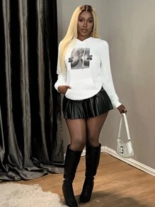 Zolique Sudadera informal con capucha, de manga larga, estampado corporal, cordón ajustable, bolsillo, para mujer, otoño e invierno