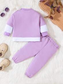 2pcs Cute Cartoon Girl Printed Long Sleeve Splice Warm & Sweet Fashion Outfits For Toddler Girls, Fall & Winter