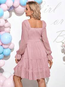 Loomaby 女式纯色长袖休闲短裙 - 粉色 - 查看 2