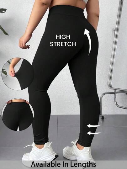 SHEIN PETITE CURVE Leggings informales de cintura alta de unicolor para mujeres de talla grande