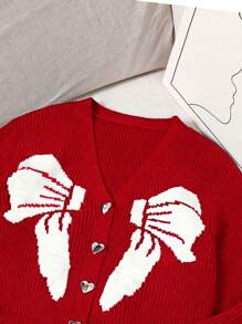 Cardigan solto com estampa de laço casual para meninas pré-adolescentes, outono/inverno