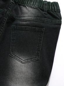 Coolqubz 酷男孩时尚破旧褪色喷漆牛仔裤，百搭休闲街头复古黑色牛仔裤 - 黑色 - 查看 7