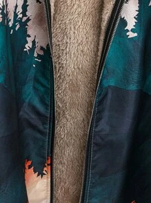 EMERY ROSE Plus Size Long Sleeve Full-Zip Hooded Print Casual Jacket - Multicolor - View 5