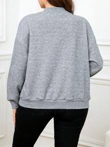 SHEIN LUNE Plus Drop Shoulder Zip Up Bomber Jacket - Light Grey - View 2