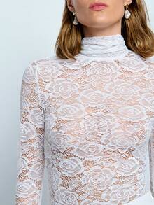 Maija Áo cánh tay chuông ren mỏng thanh lịch dành cho nữ, màu trắng, mùa thu/giáng sinh - trắng - Xem 7