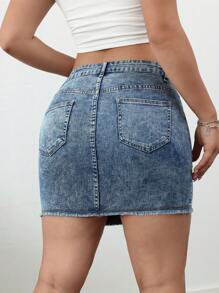 SHEIN Tall Falda de jean ajustada de denim elástico para mujeres, falda larga de denim para mujeres, falda de denim para graduación, falda de salida, faldas de otoño para mujeres, faldas para mujeres, falda Y2k - Azul lavado medio - Ver 2
