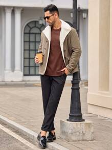 Manfinity VCAY Herren Slim Fit Lässig umkehrbarer thermisch gefütterter Jacke für Herbst und Winter - Braun - Übersicht 4