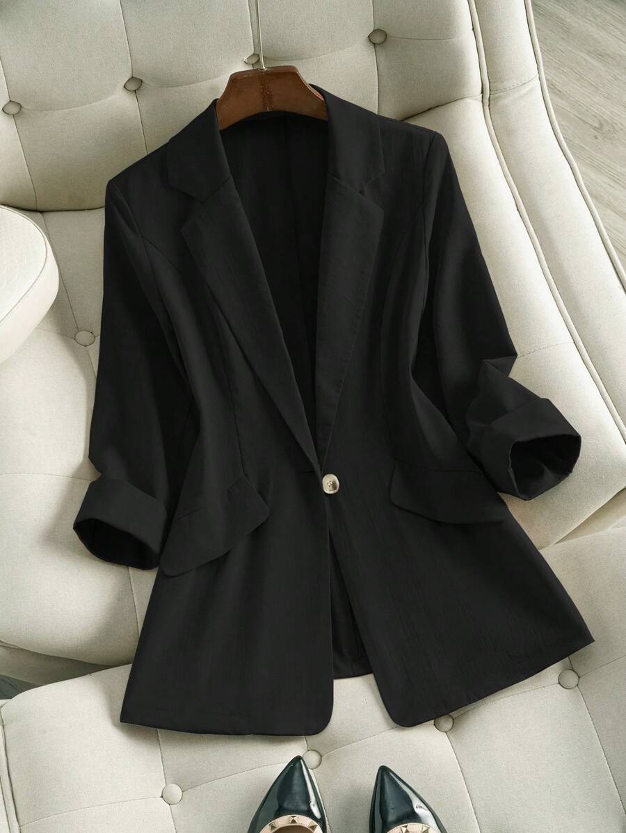 Franclia Casual Solid Color Blazer, Spring And Autumn - Black - View 1