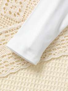 Bộ 2 món/Bộ áo thun in chữ và ngôi sao màu trắng thường ngày cho bé gái và quần denim xanh giặt, Bộ thu đông - trắng - Xem 3