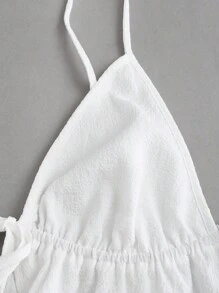 Sweetra Áo yếm Babydoll phối ren họa tiết tương phản cho nữ buộc phía trước - trắng - Xem 5